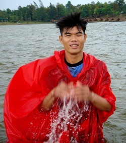 rain hiking in a poncho